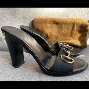 Gucci Black Horsebit GG Sandals Mules/Slides